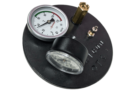 По желанию покупателя возможна установка дополнительного термометра Крышка белорусского автоклава с термометром